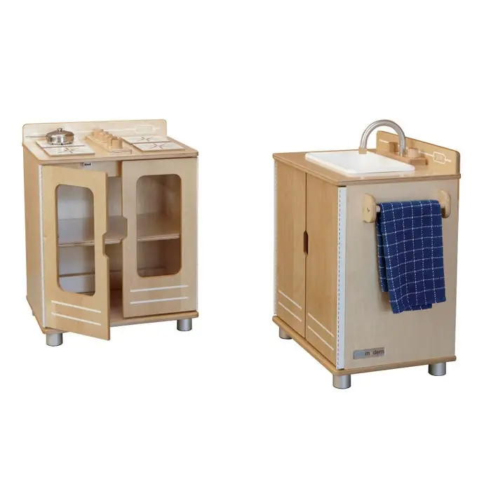 Jonti-Craft TrueModern Play Kitchen Sink, Baltic Birch, Aluminum Feet, 22 x 15 x 25 Inches, White Affordable